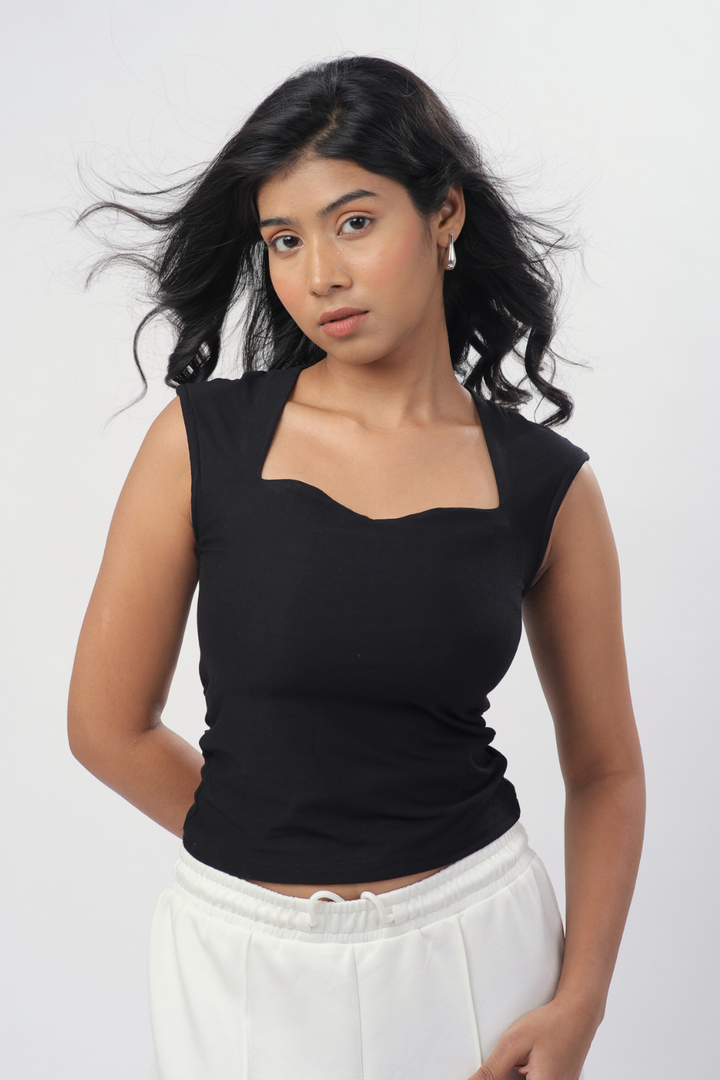 Sia Sweetheart Neckline Top - Black