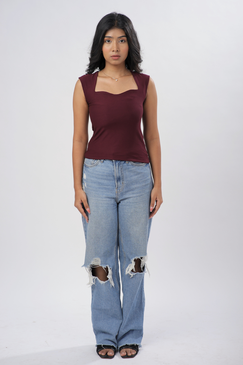 Sia Sweetheart Neckline Top - Deep Wine