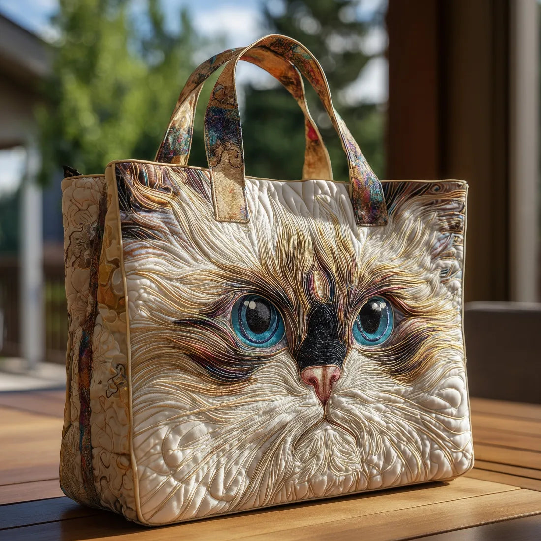 Artisan Tote Bag White Cat with Blue Eyes