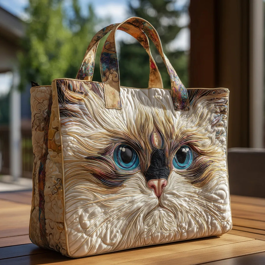 Artisan Tote Bag White Cat with Blue Eyes