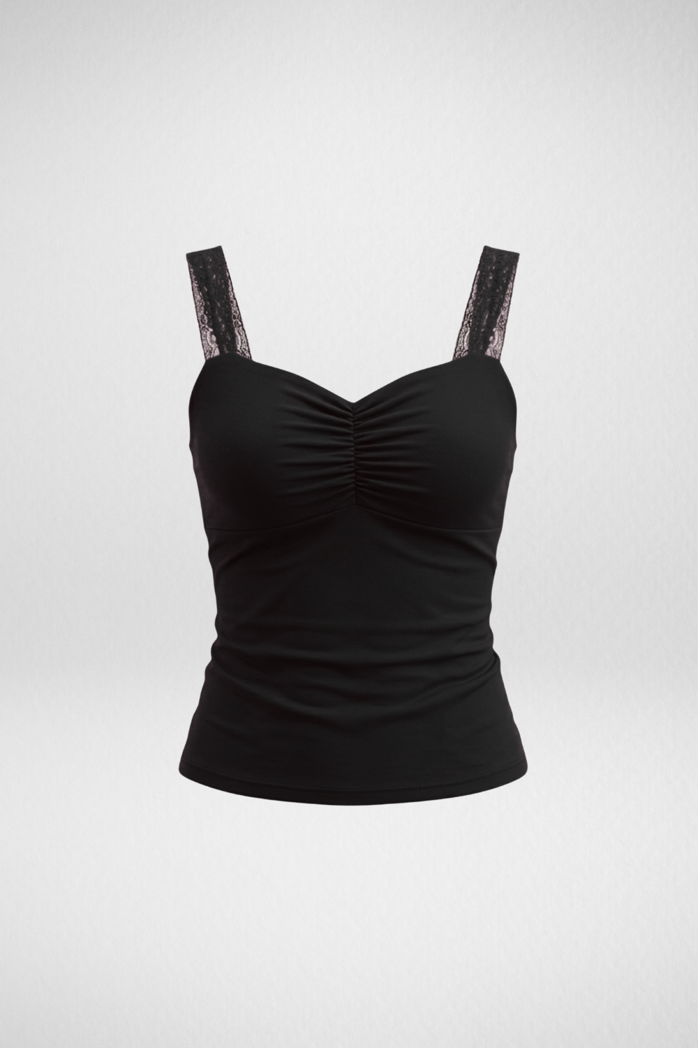 Lucy Lace Sweetheart Ruched Top- Black