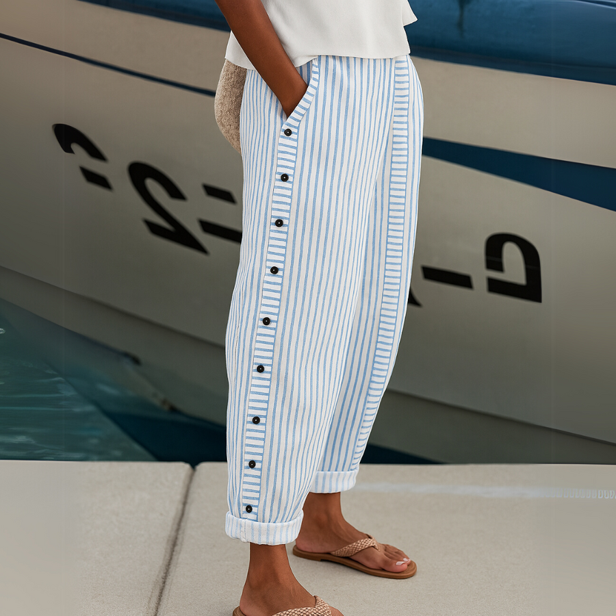 Stella | Striped Button Trousers
