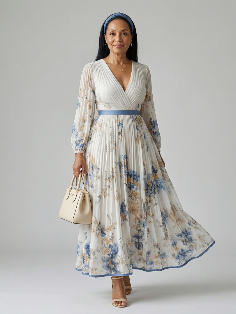 Rielle | Robe Midi Plissée à Enveloppe