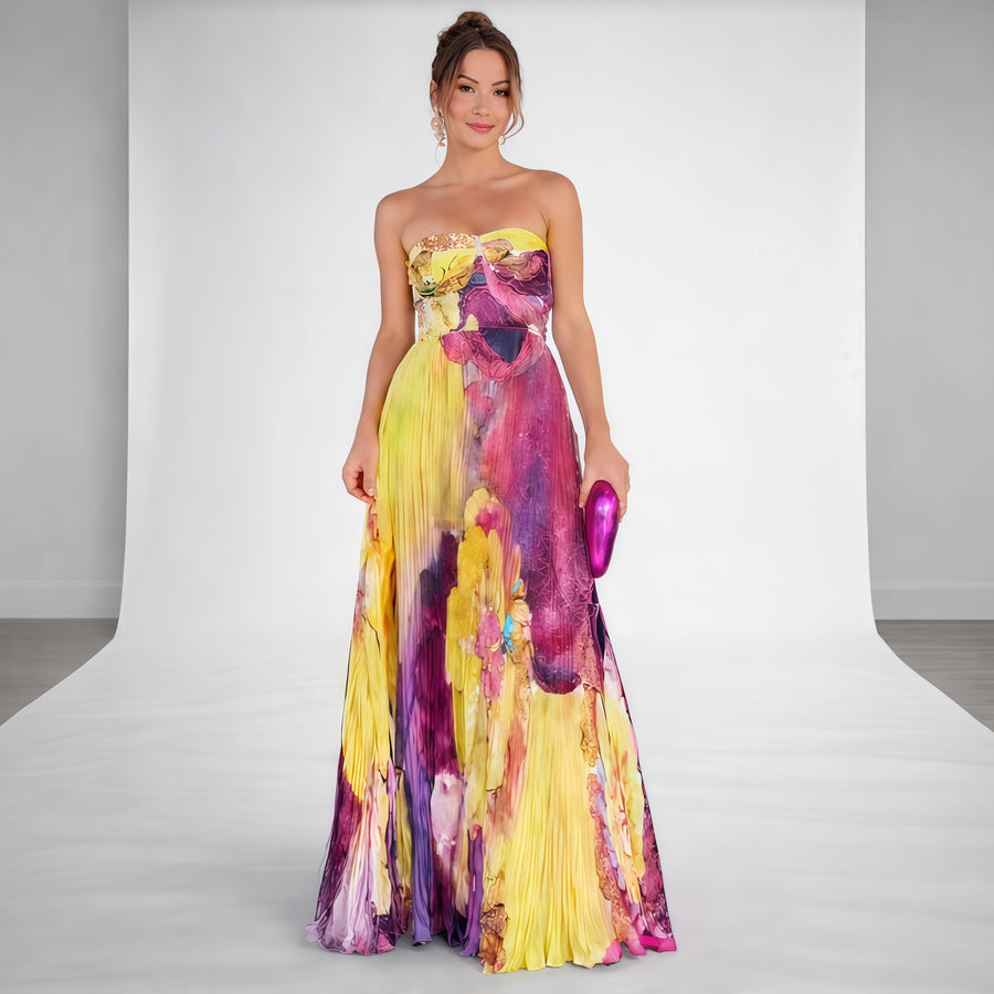 Eleanor | Pleated Strapless Maxi Dress