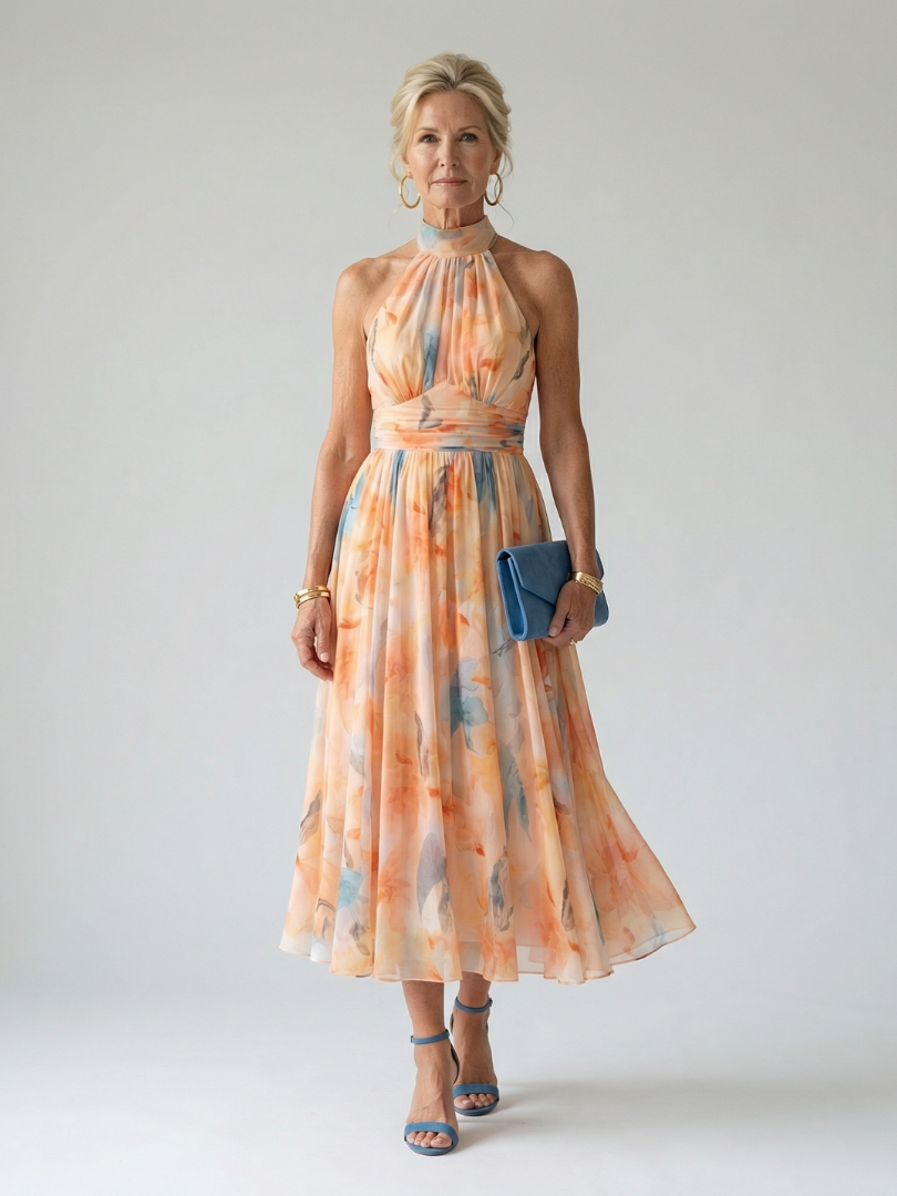 Elin | Robe Midi à Col Halter Doux