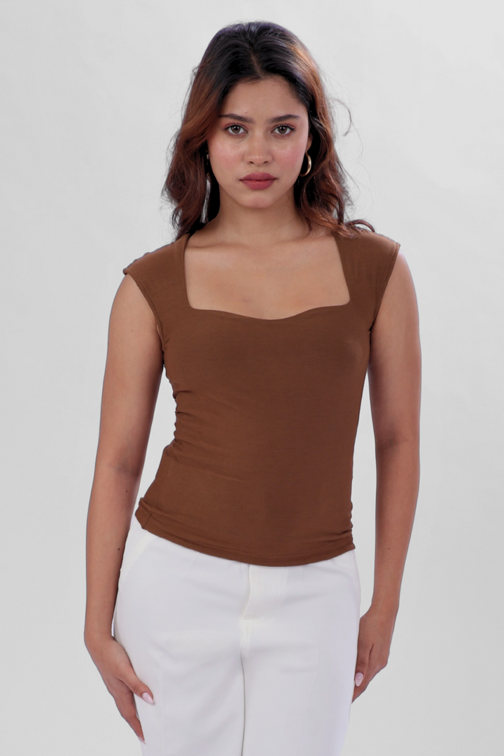 Sia Sweetheart Neckline Top - Mocha Brown