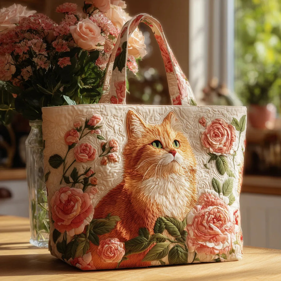 Artisan Tote Bag in Rust with Pink Roses