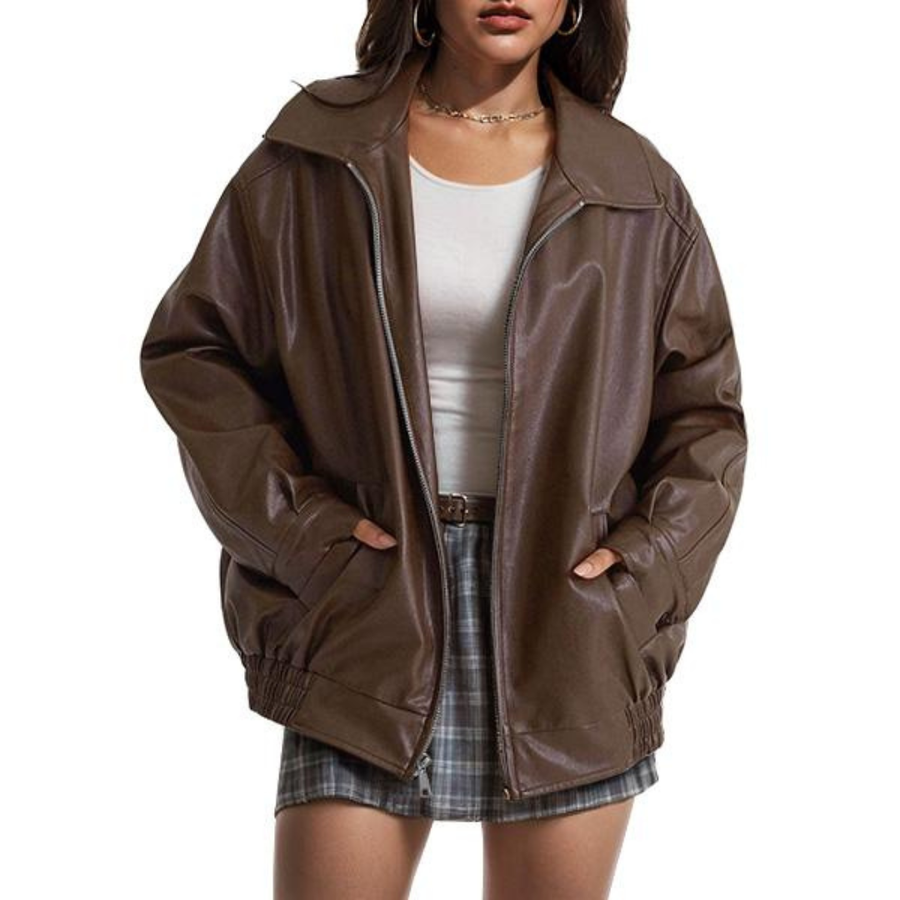 XANDRA | Trendy Oversized Leather  Jacket