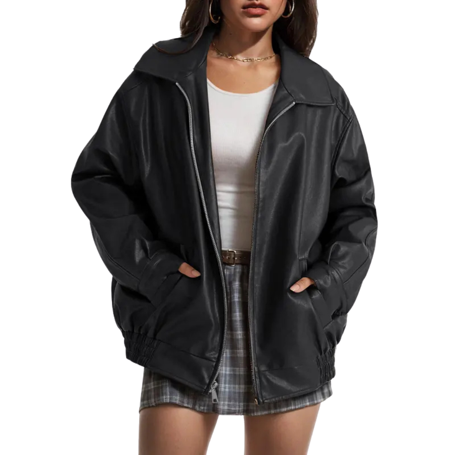 XANDRA | Trendy Oversized Leather  Jacket