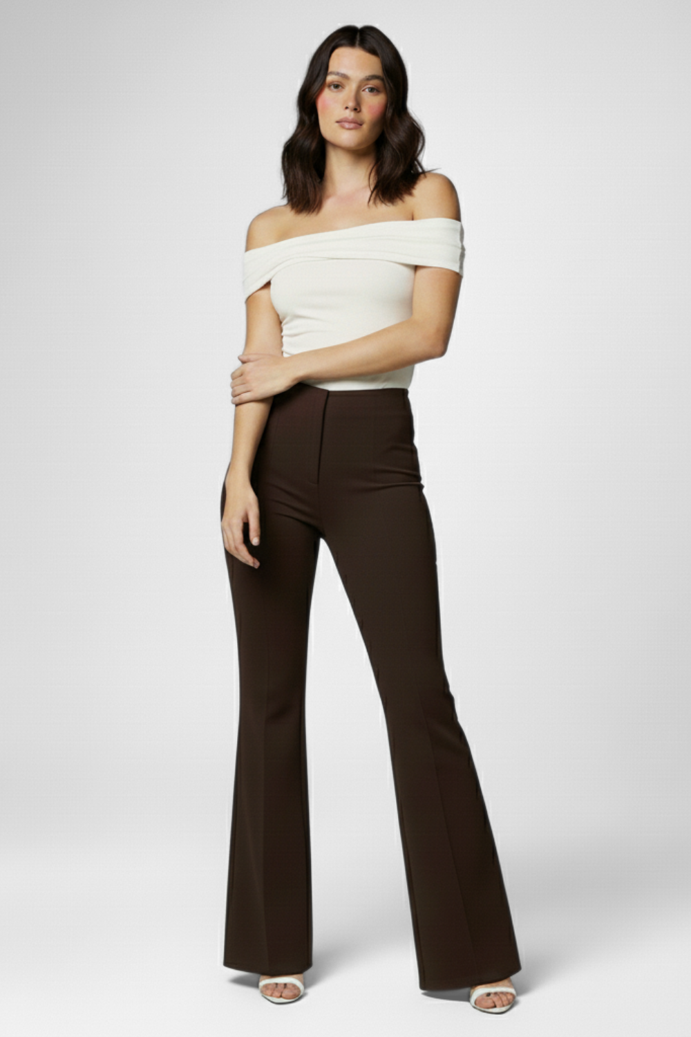 Ivy Sculpted High Waist Bootcut Trousers - Truffle Brown