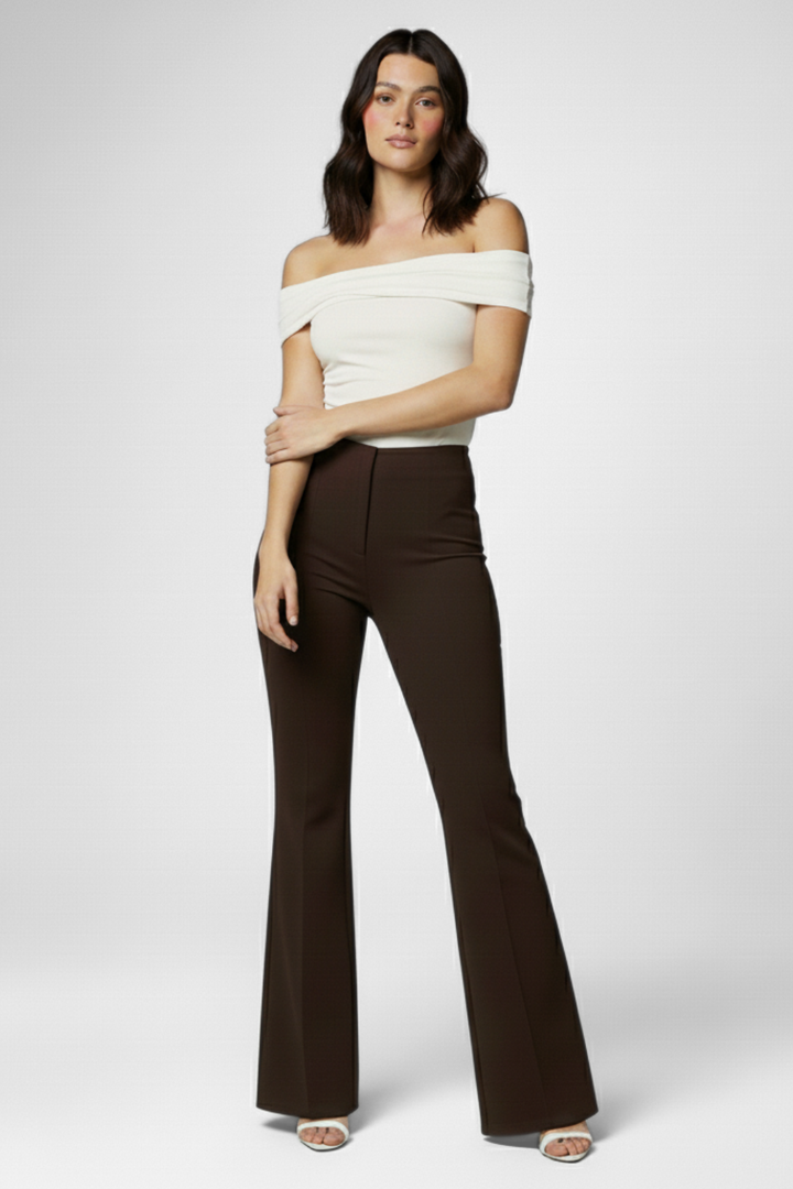 Ivy Sculpted High Waist Bootcut Trousers - Truffle Brown