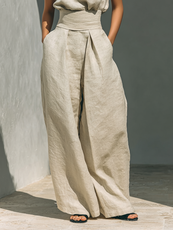 Maria - Women's Minimalist Tank Top & Wide-Leg Pants Set