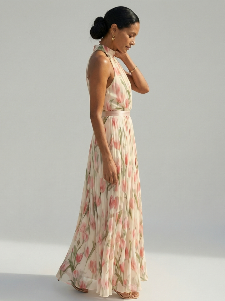 Floral Halter Neck Midi Dress