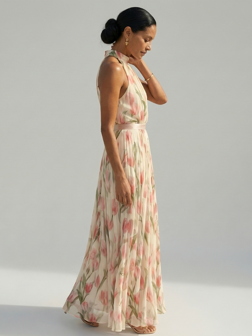 Floral Halter Neck Midi Dress
