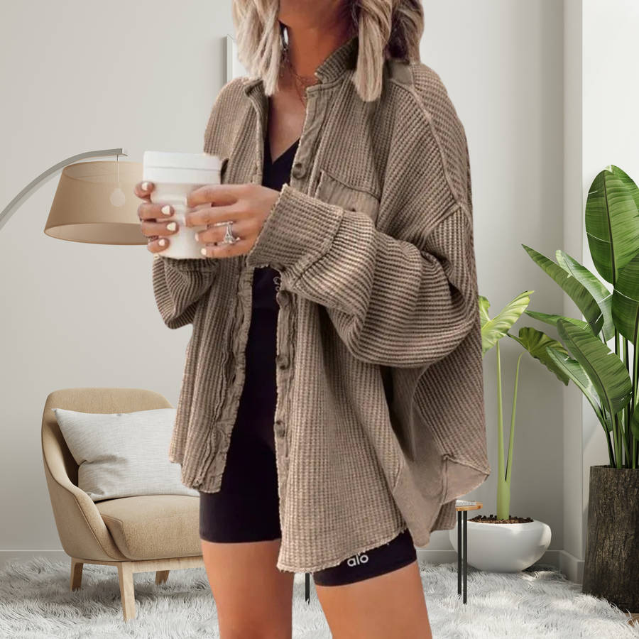 FAYE | Cozy Loose Fit Batwing Sleeve Button Down Jacket