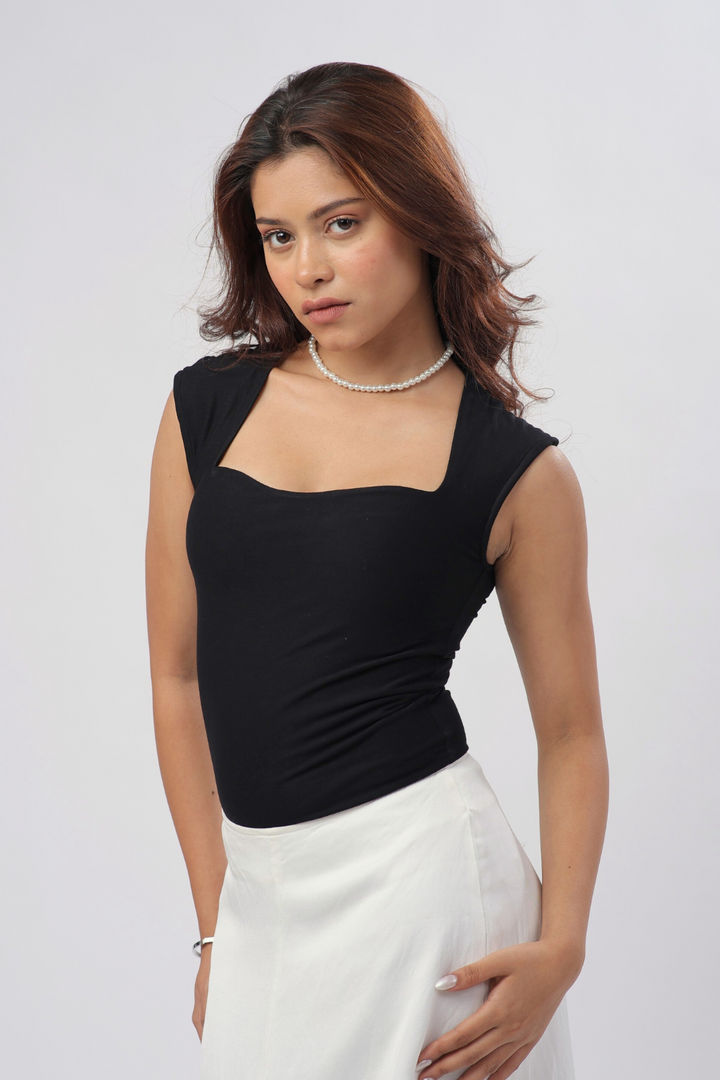 Sia Sweetheart Neckline Top - Black