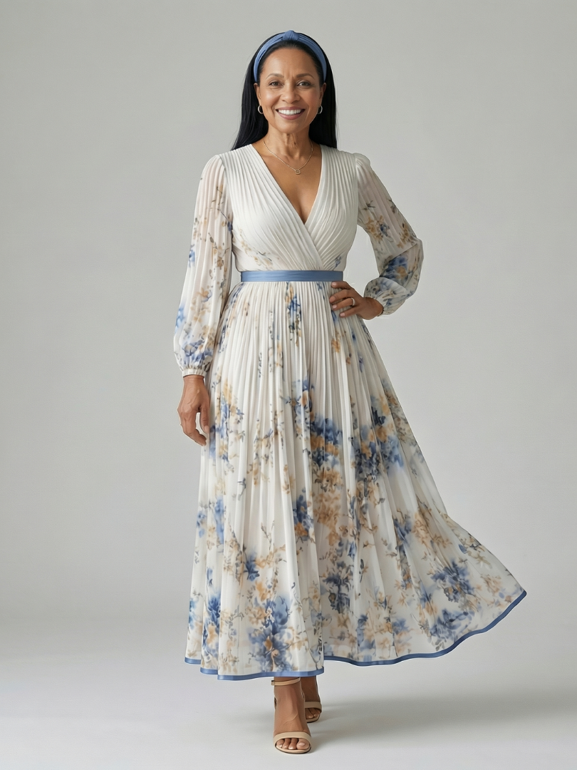 Rielle | Robe Midi Plissée à Enveloppe