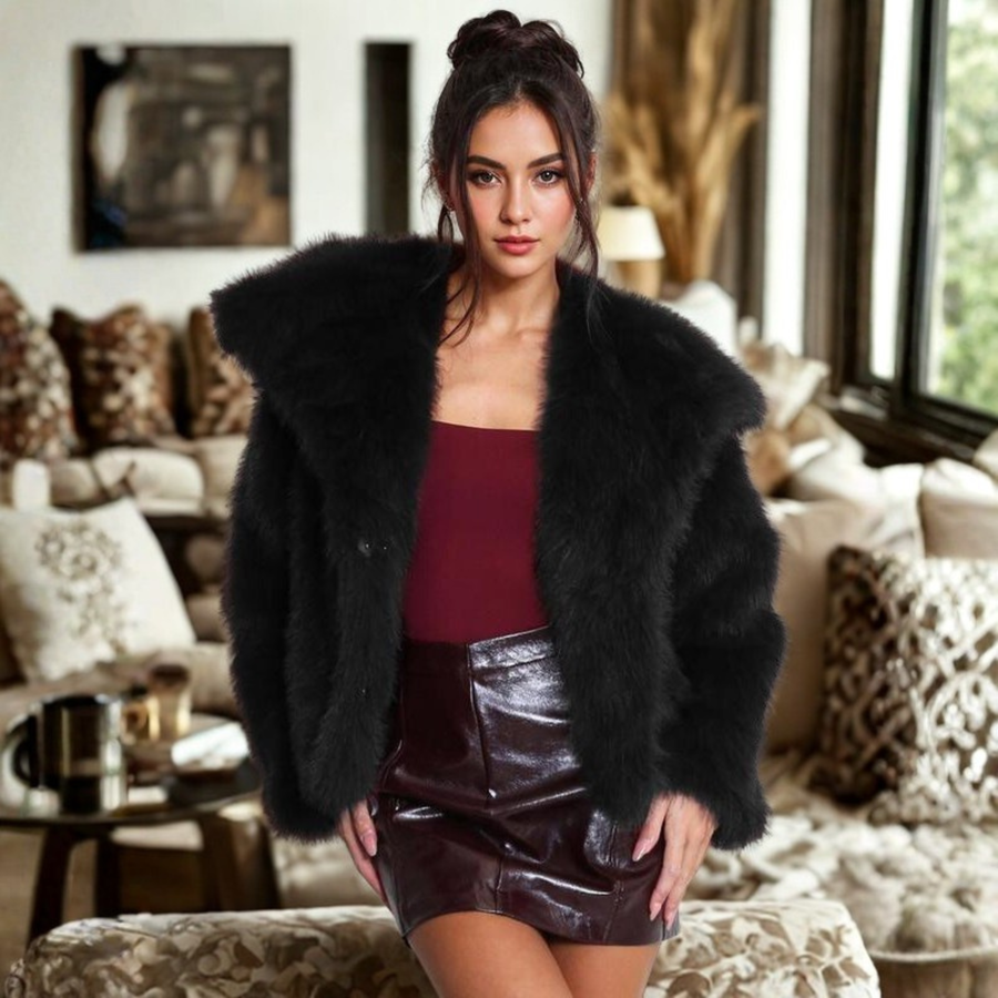 CORRINE | Classy Long Sleeve Collared Fuzzy Coat
