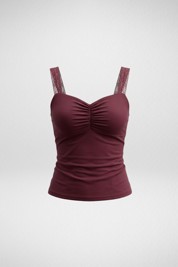 Lucy Lace Sweetheart Ruched Top- Wine