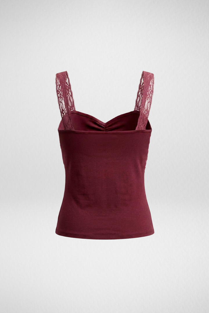Lucy Lace Sweetheart Ruched Top- Wine