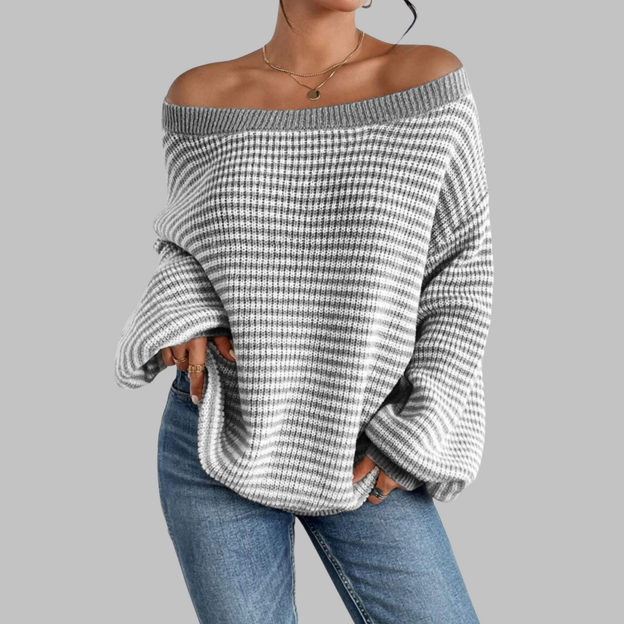 POSHIKO | Casual Striped Drop Shoulder Long Sleeve Sweater