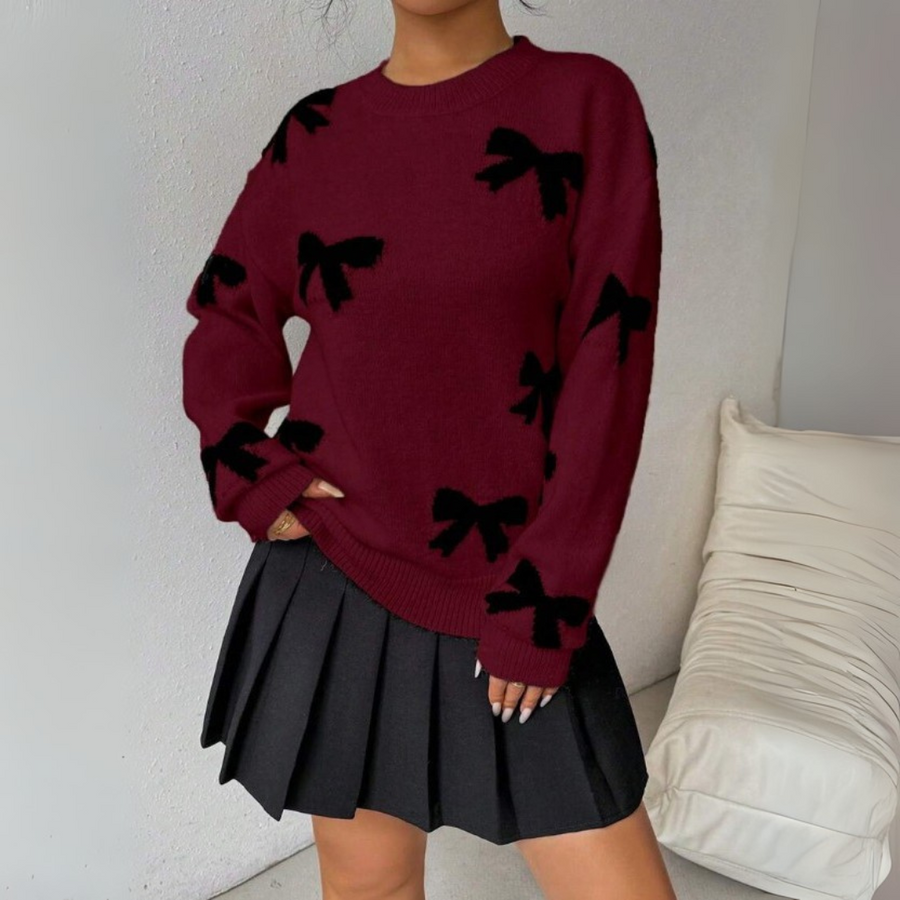 HATA | Comfy Bow Print Pullover Sweater