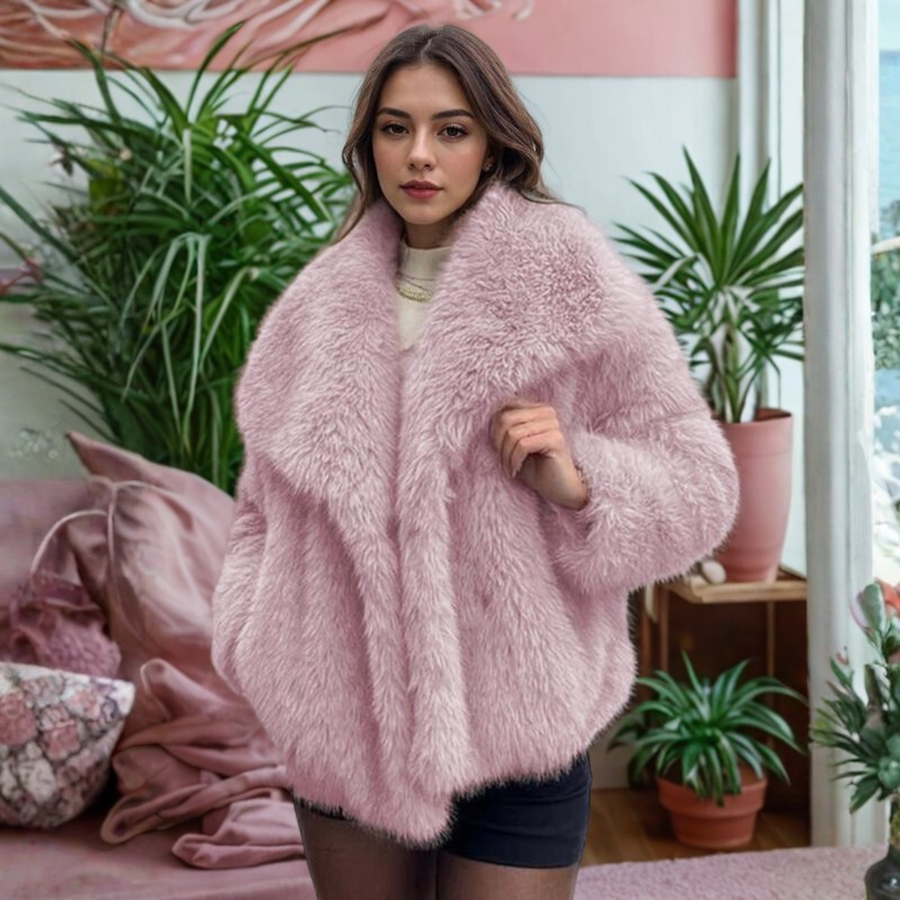 CORRINE | Classy Long Sleeve Collared Fuzzy Coat
