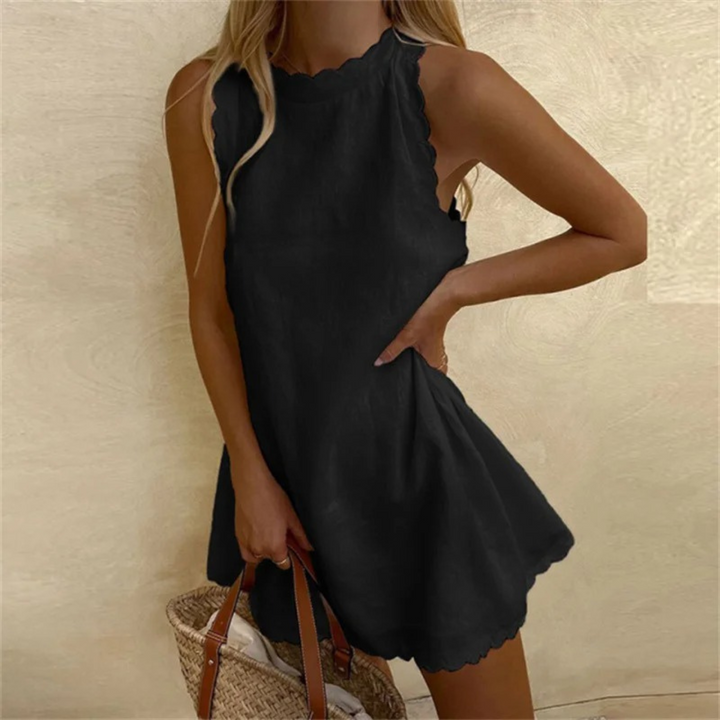 Mavelle™ | Linen Summer Dress with Scalloped Trim