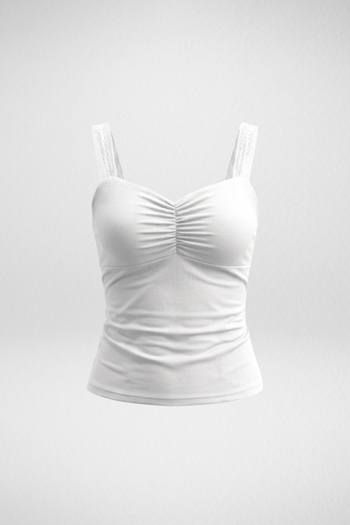 Lucy Lace Sweetheart Ruched Top- White