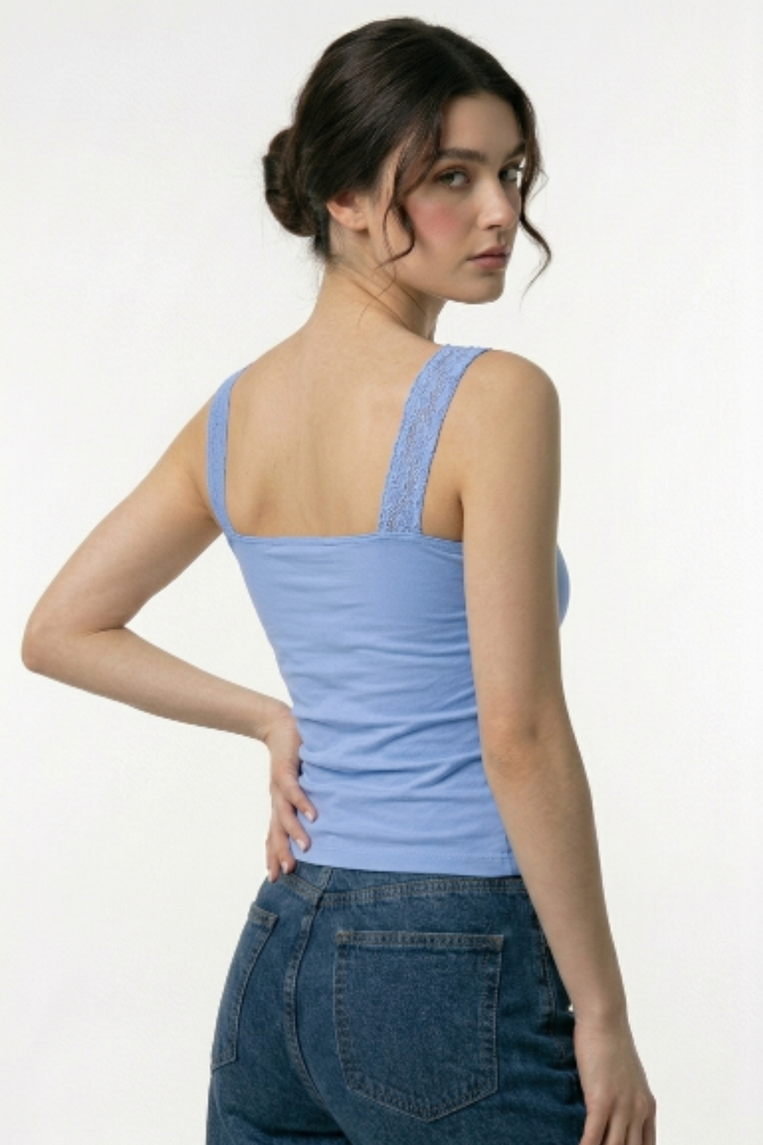 Lucy Lace Sweetheart Ruched Top- Sky Blue
