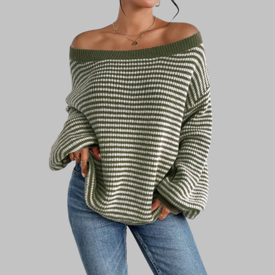 POSHIKO | Casual Striped Drop Shoulder Long Sleeve Sweater