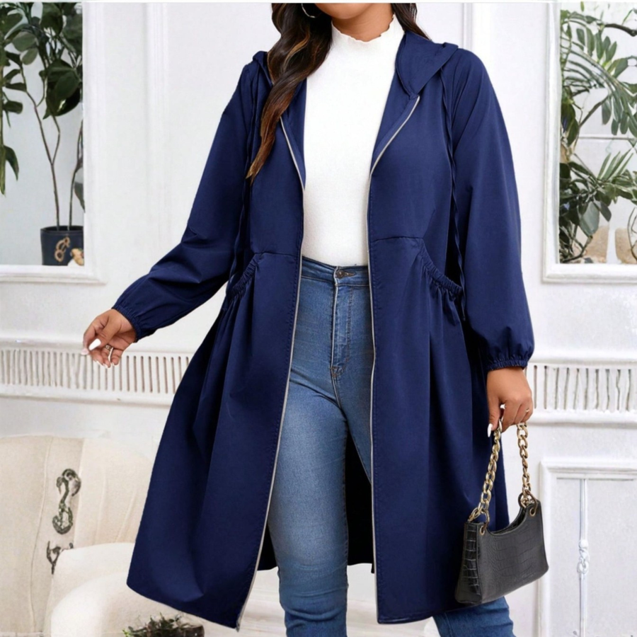 AVRIL | Plus Size Drawstring Zip-Up Long Sleeve Hooded Coat