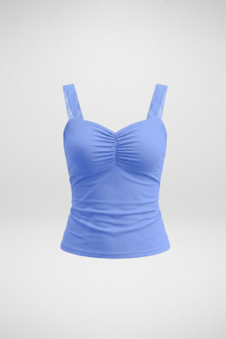 Lucy Lace Sweetheart Ruched Top- Sky Blue