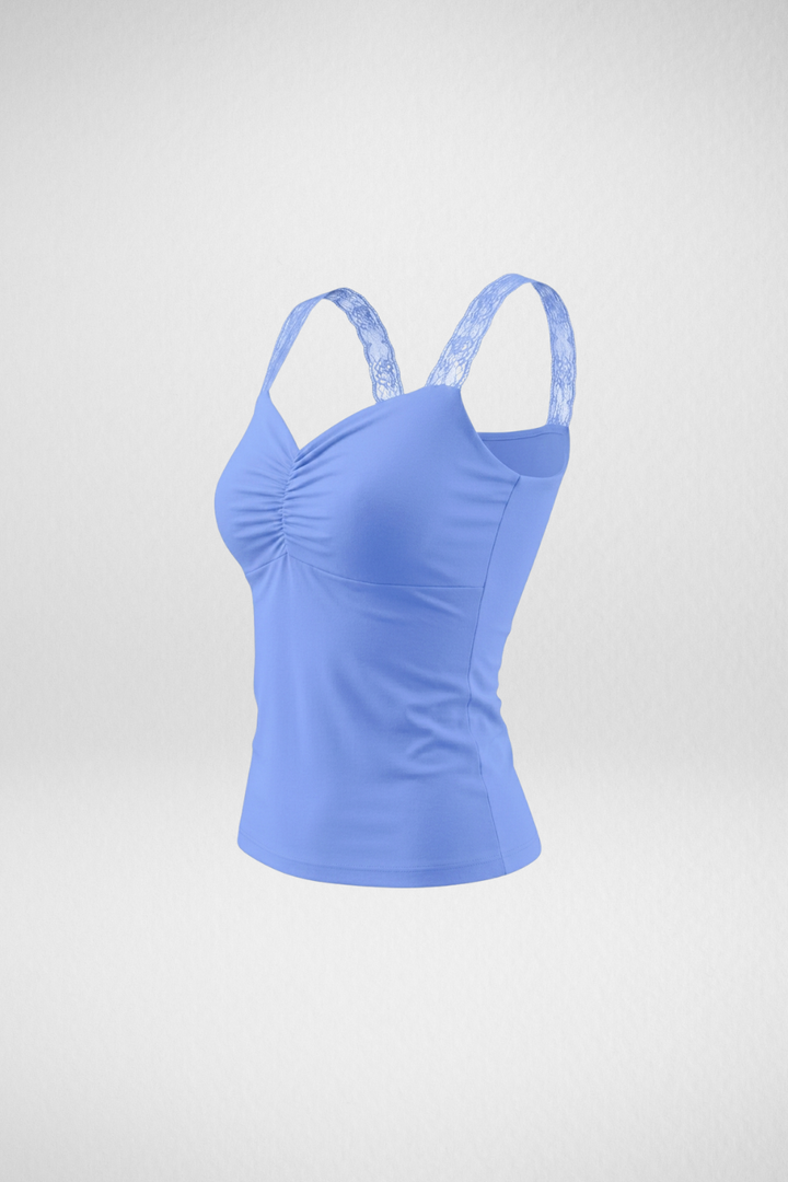 Lucy Lace Sweetheart Ruched Top- Sky Blue