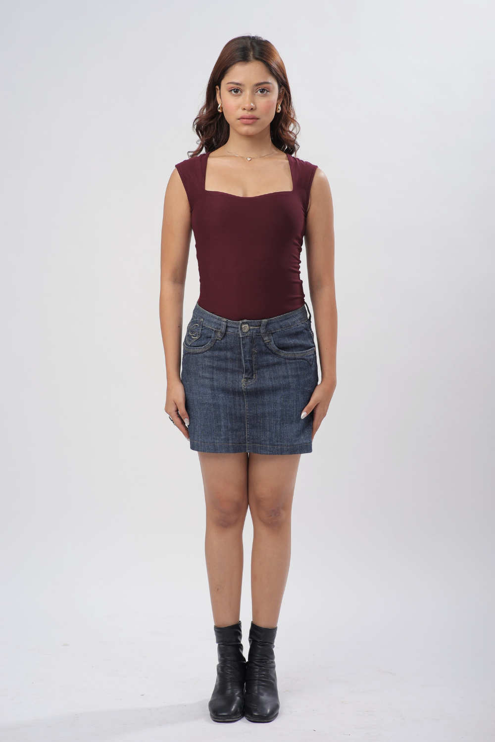 Sia Sweetheart Neckline Top - Deep Wine