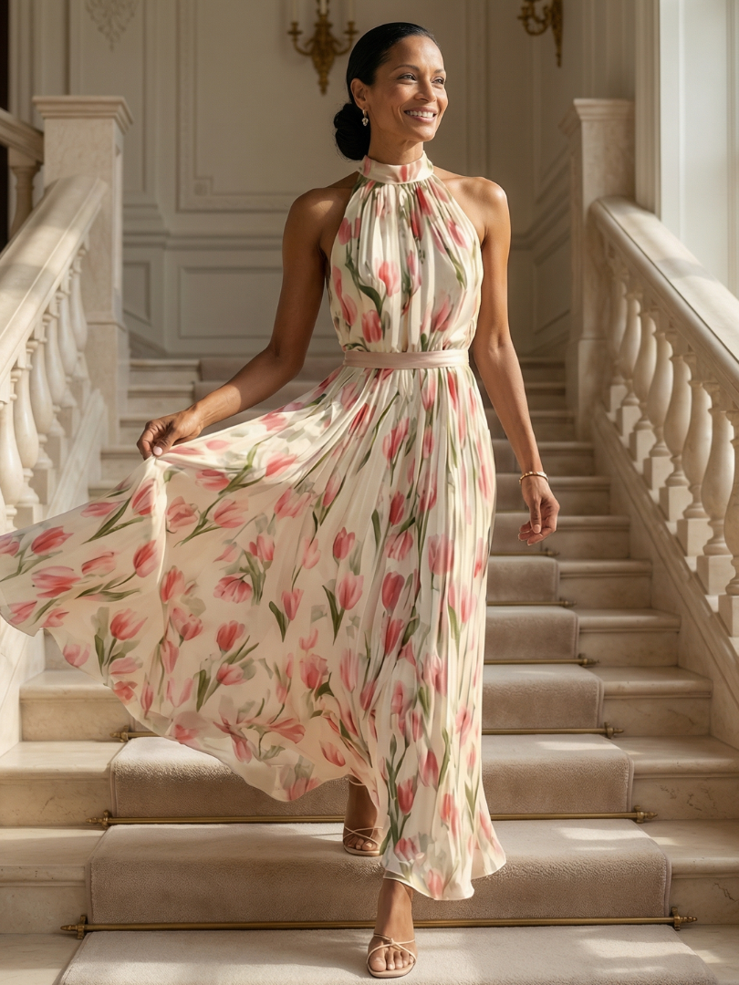 Floral Halter Neck Midi Dress