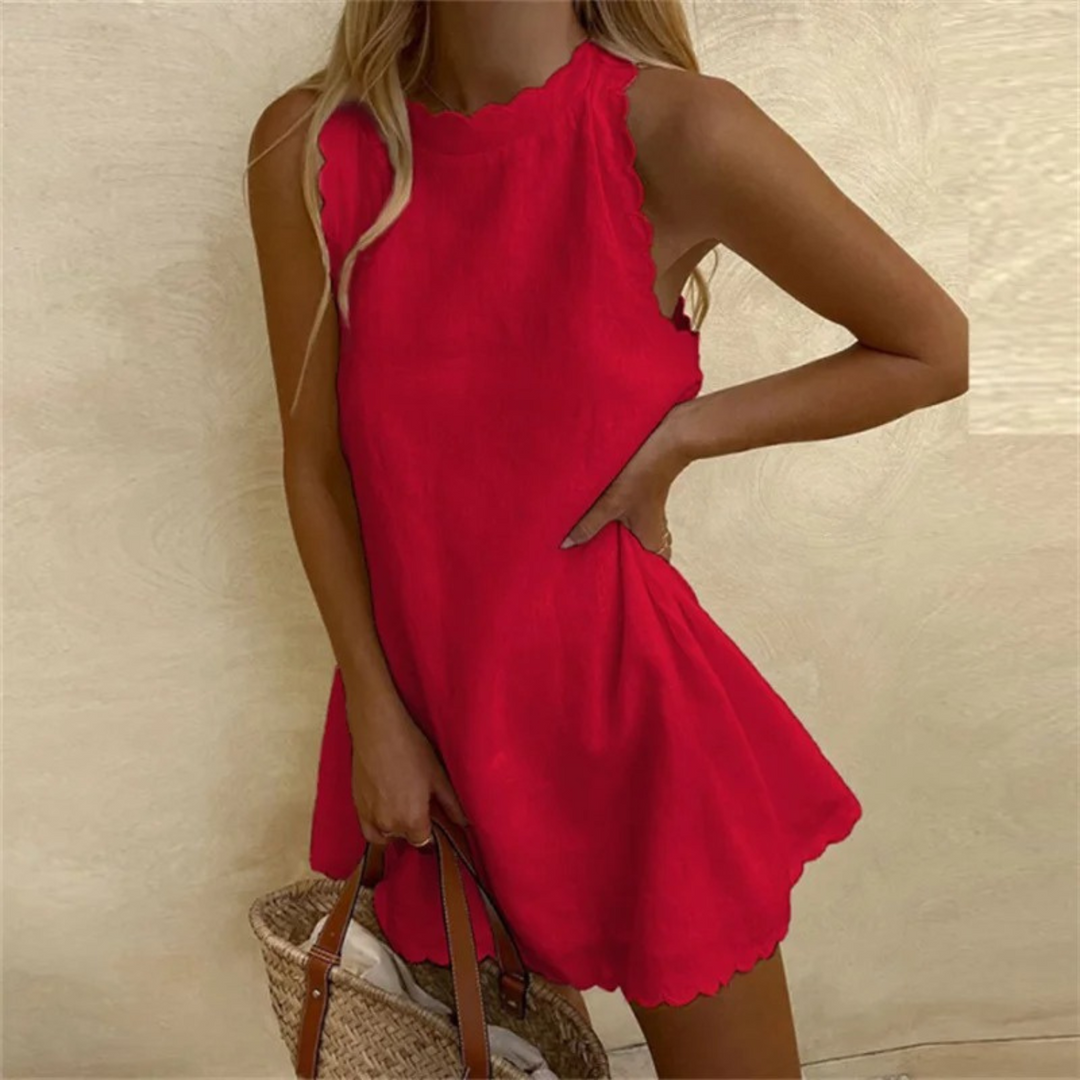 Mavelle™ | Linen Summer Dress with Scalloped Trim