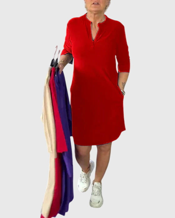 Helena | Solid V-Neck Dress