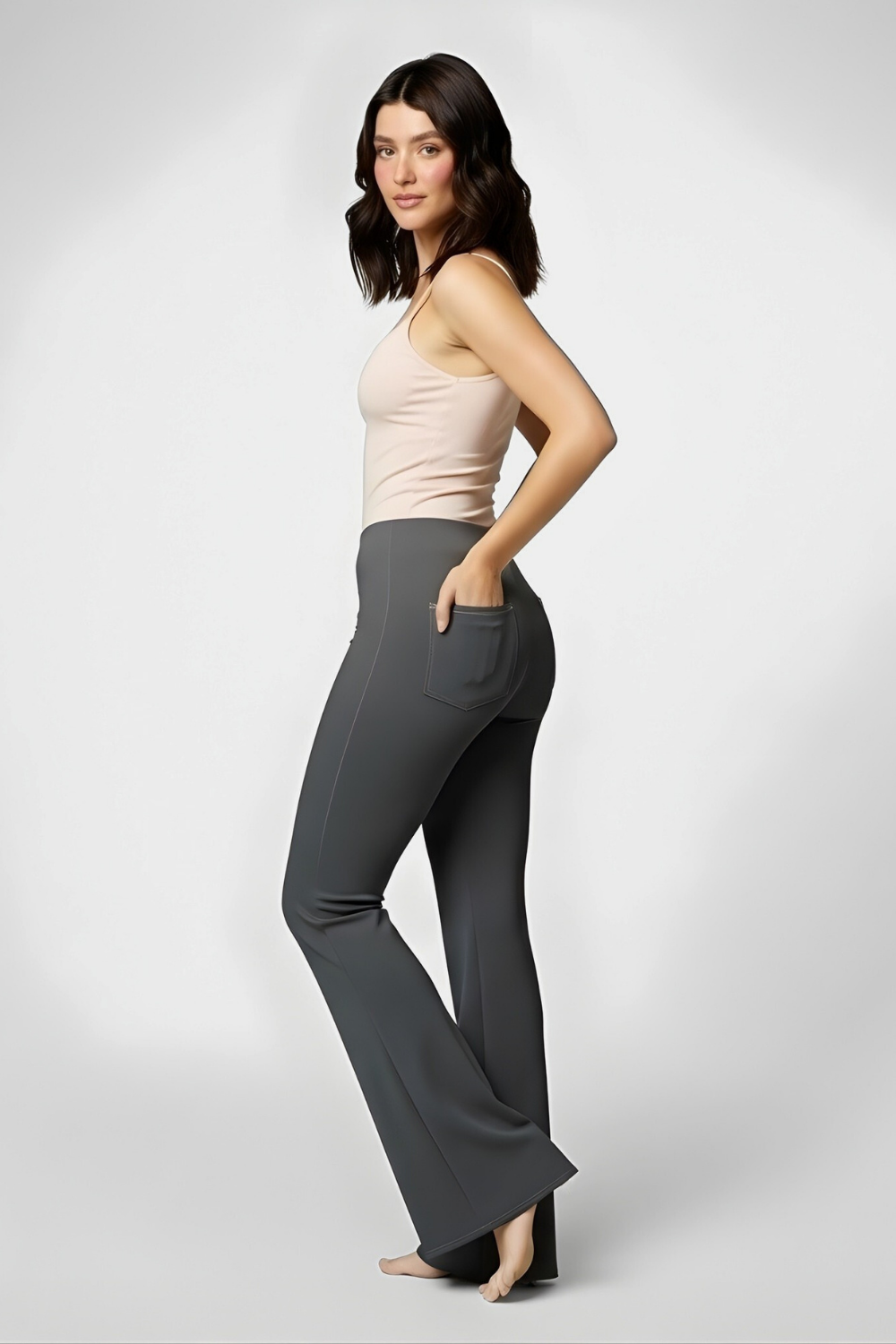 Ivy Sculpted High Waist Bootcut Trousers - Corporate Grey