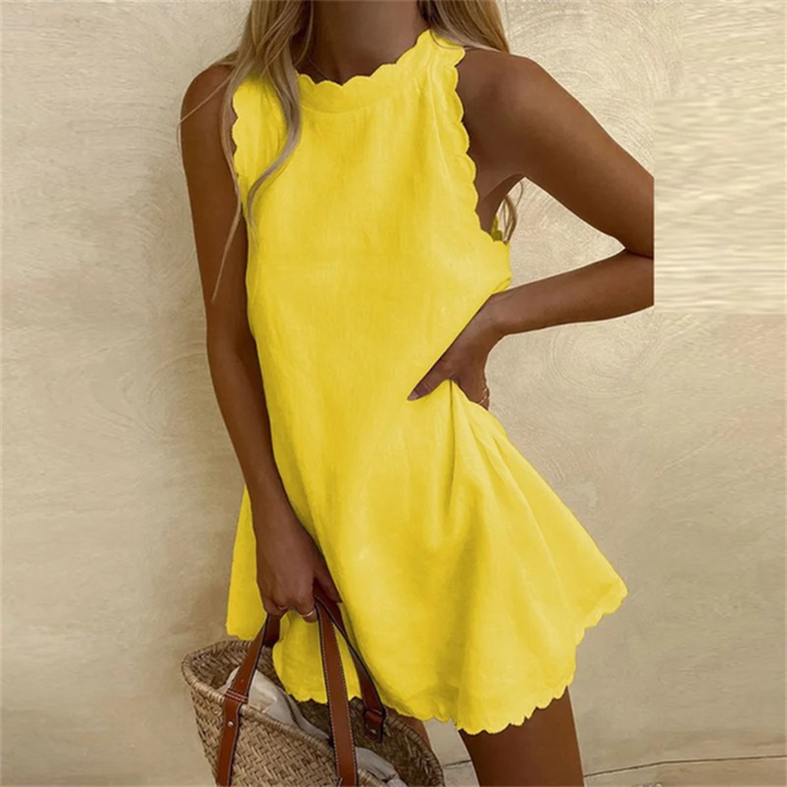 Mavelle™ | Linen Summer Dress with Scalloped Trim