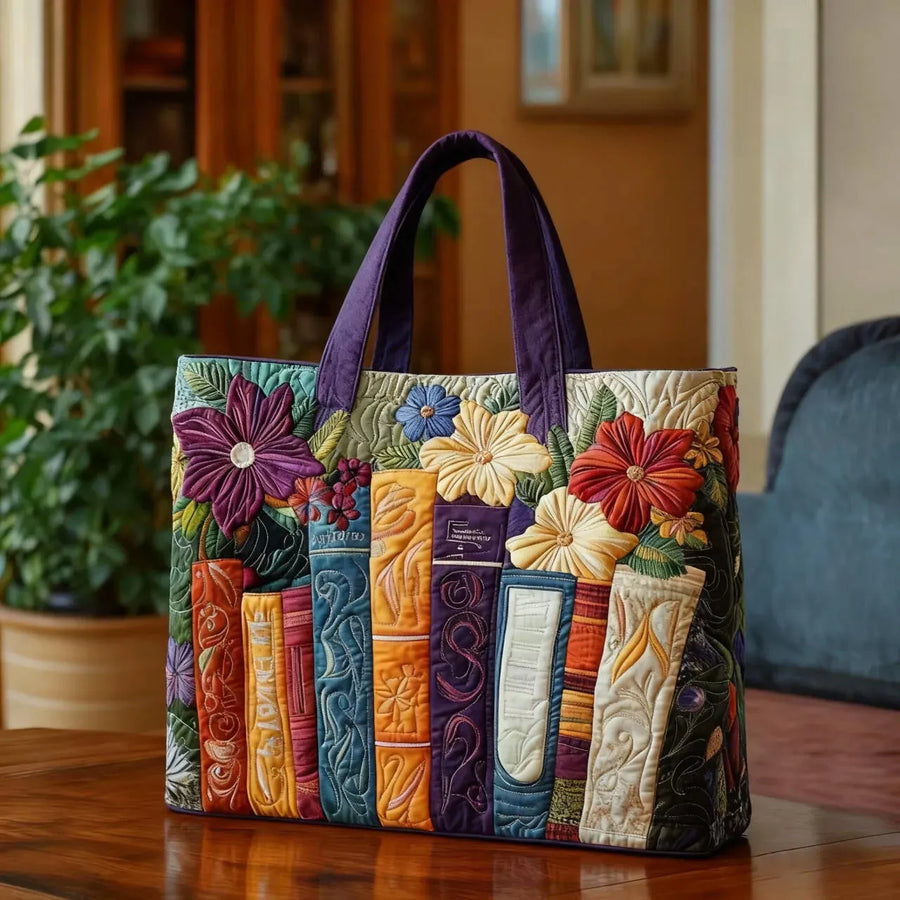 Quilted Tote Bag for Book Lovers