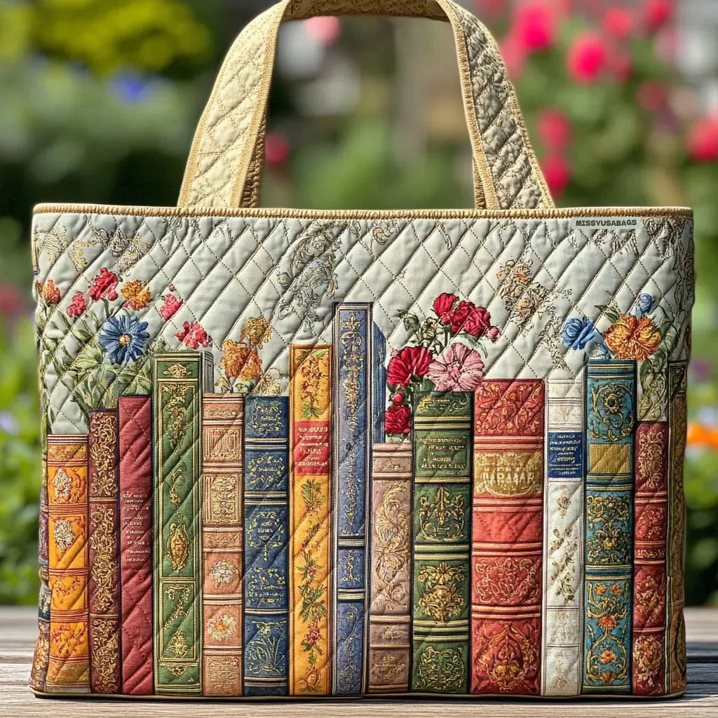Quilted Tote Bag Enchanted Library