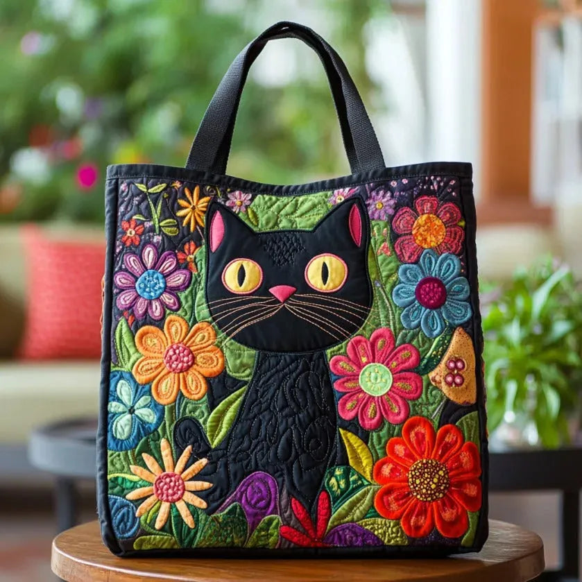 Quilted Black Cat Tote Bag