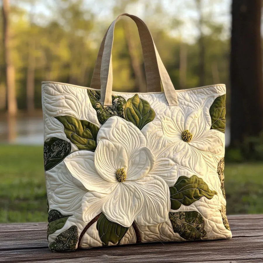 Elegant Quilted Tote Bag with Floral Pattern