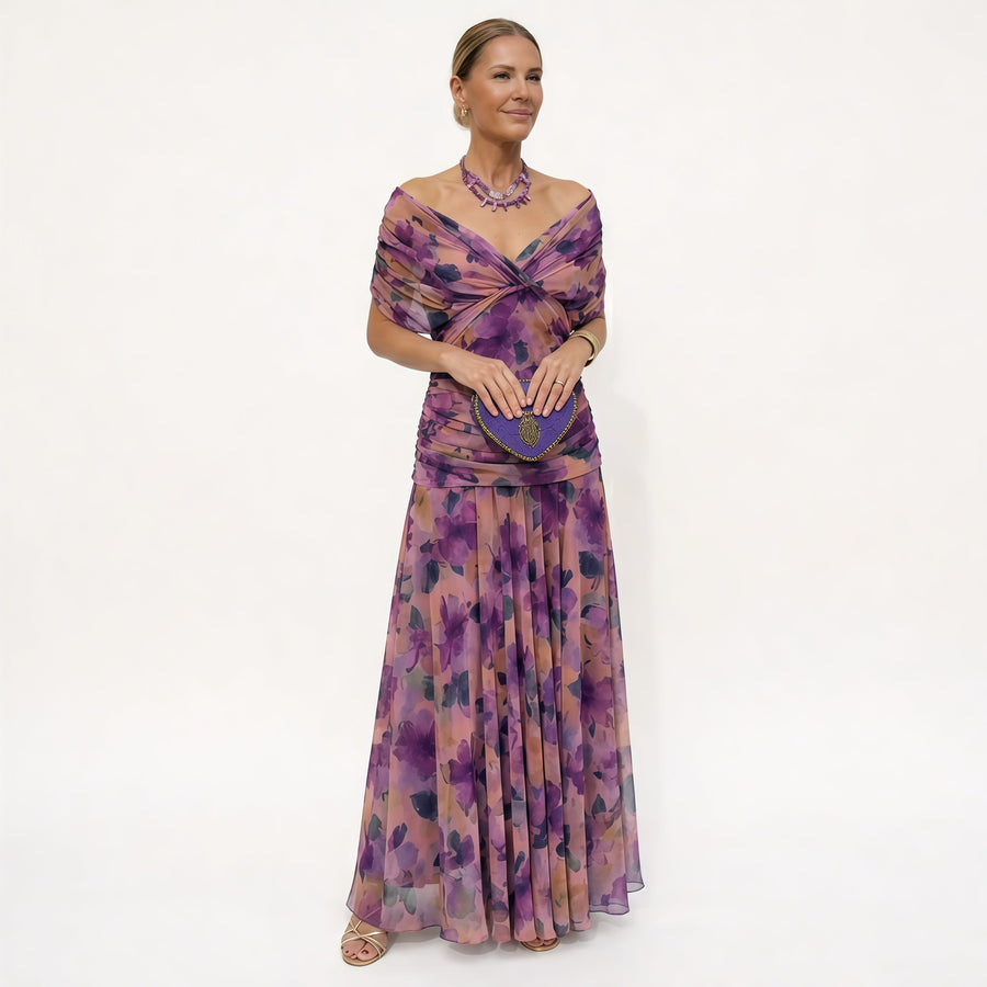 Rosalina | Long Floral V Neck Dress