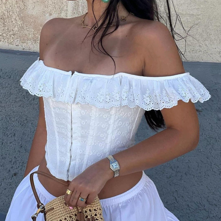 FANELLA | Vintage Eyelet Corset Square Neck Top