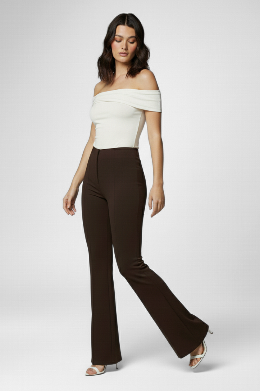 Ivy Sculpted High Waist Bootcut Trousers - Truffle Brown
