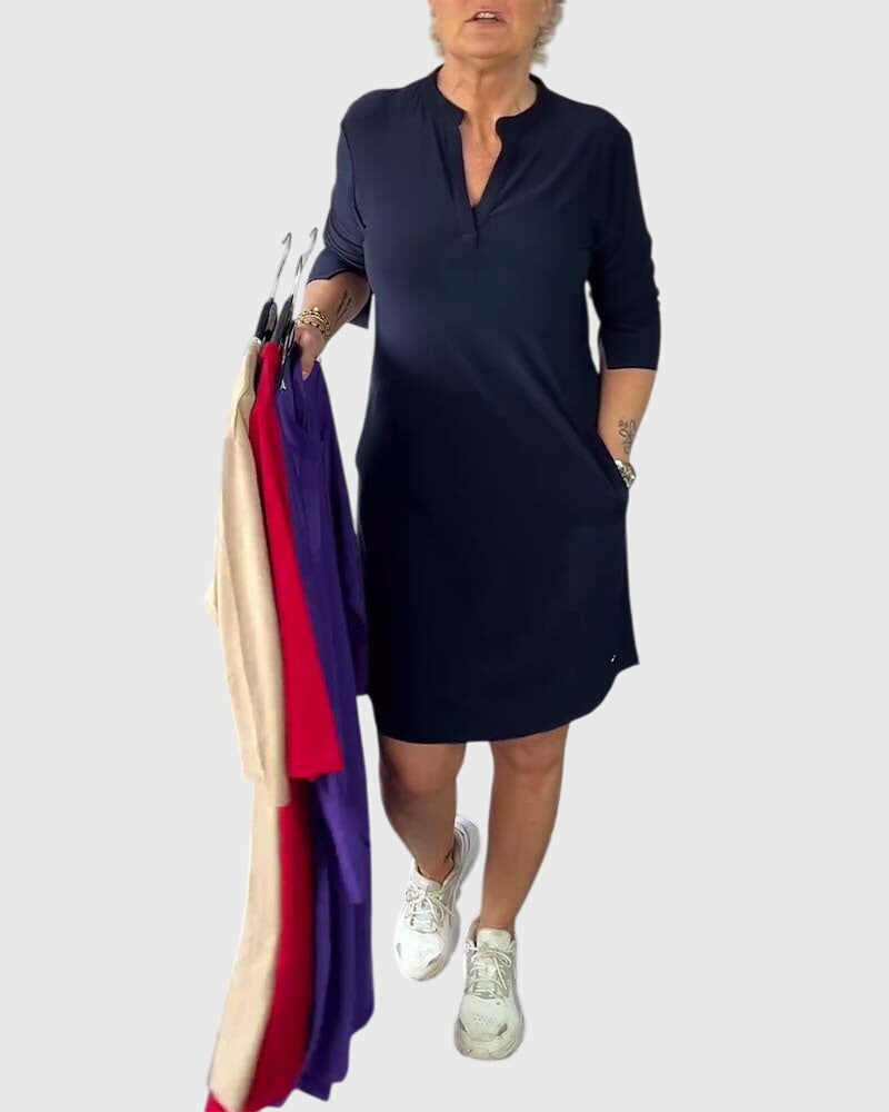 Helena | Solid V-Neck Dress
