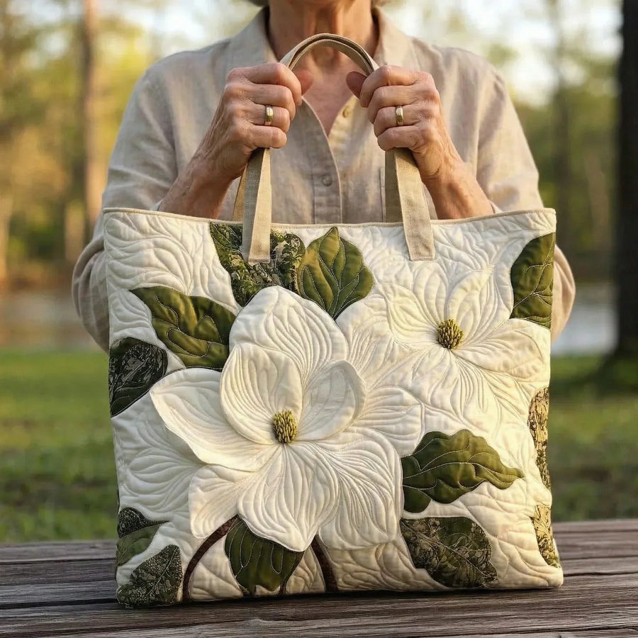 Elegant Quilted Tote Bag with Floral Pattern