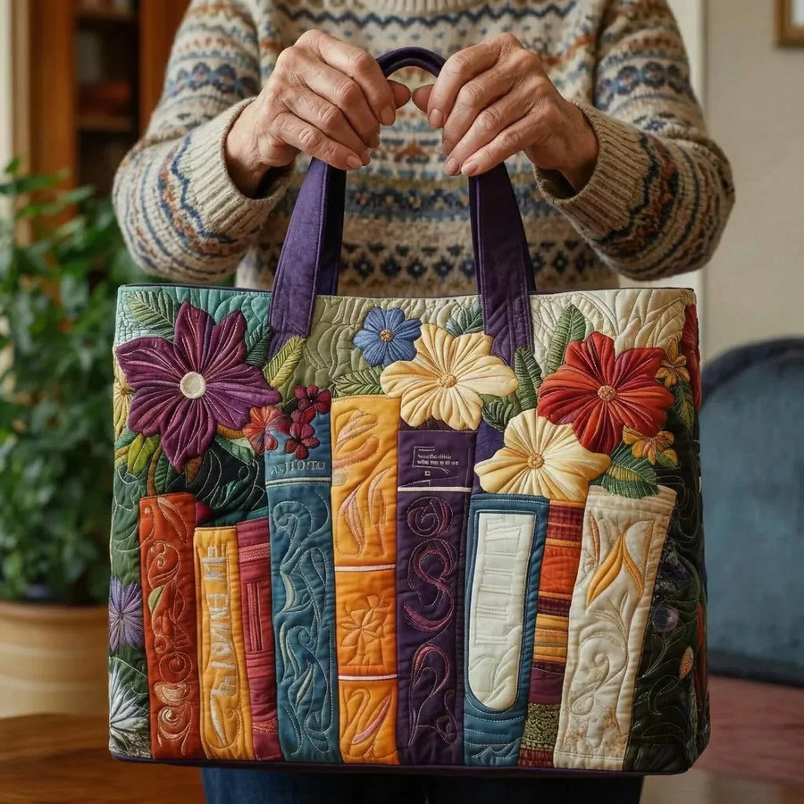 Quilted Tote Bag for Book Lovers